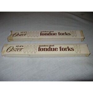 Vintage 2 Sets Of 6 Fondue Forks Oster Stainless Steel Teak Wood OPEN BOX